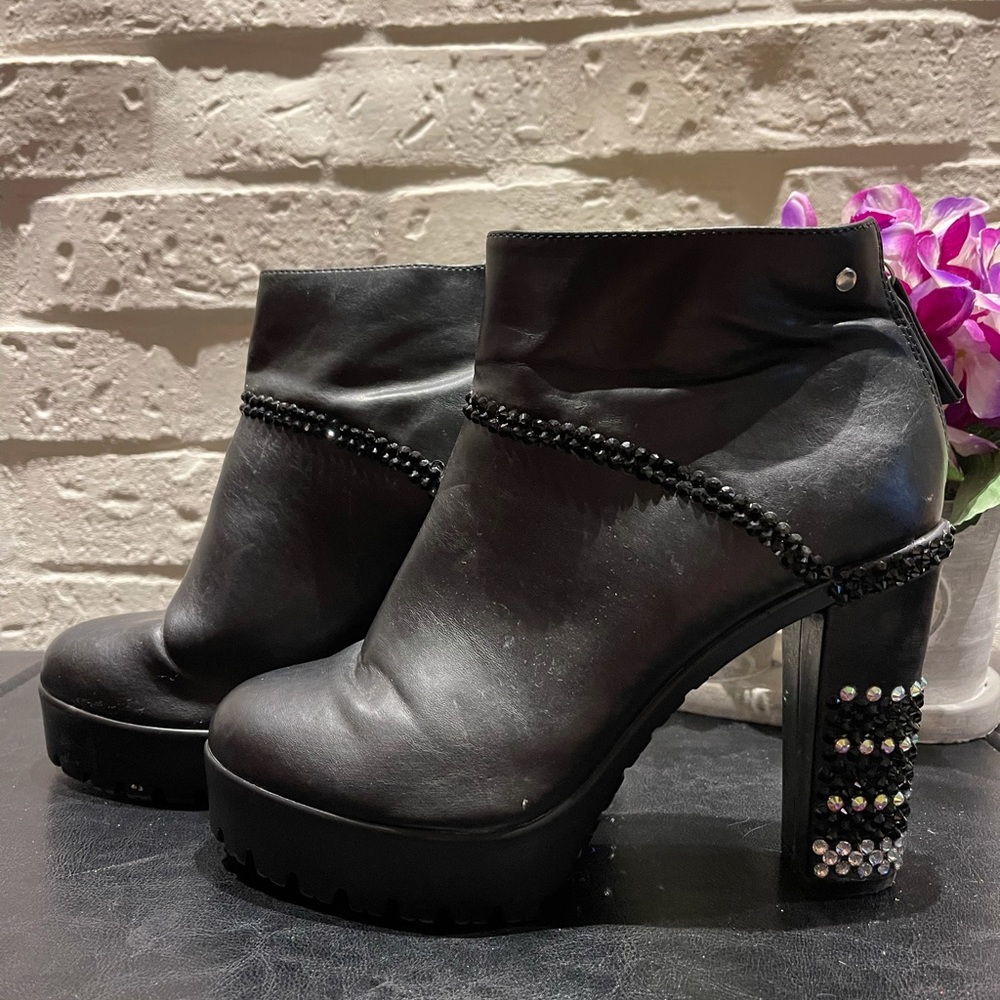 Custom Decorated Black Platform Boots 9